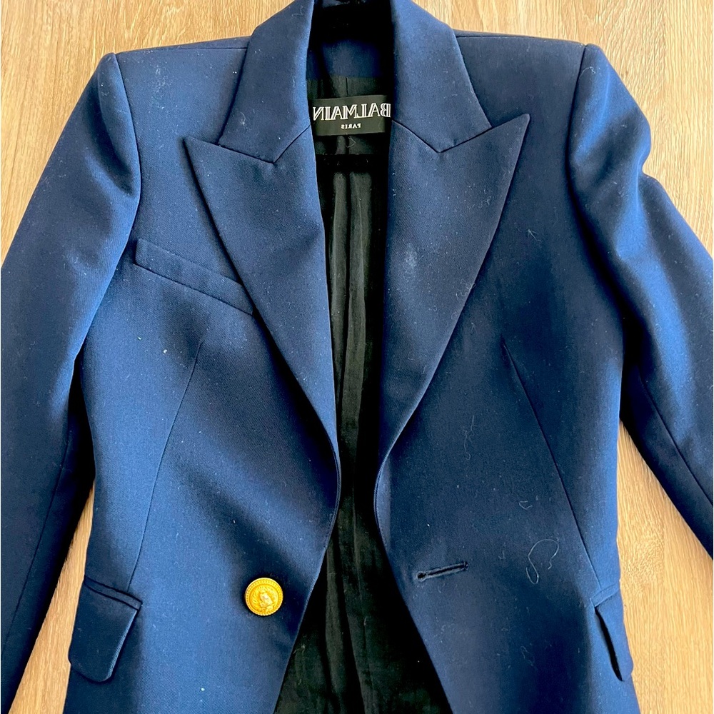 Navy Blue Balmain Blazer almost new size 34. It fits me bit snug. #Balmain